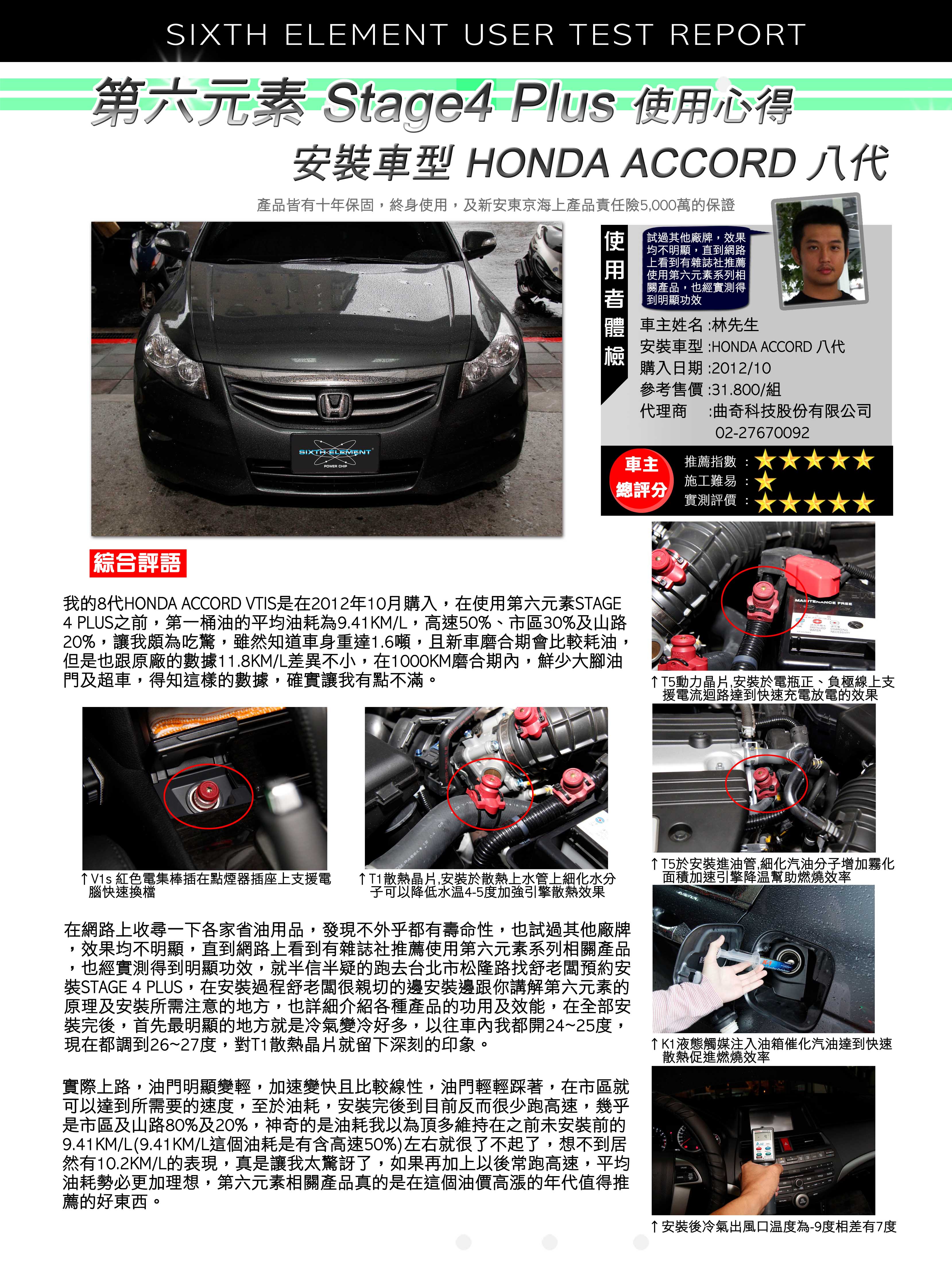 第六元素 STAGE4 PLUS 使用心得 HONDA ACCORD 8代 STAGE系列 車用超值組合